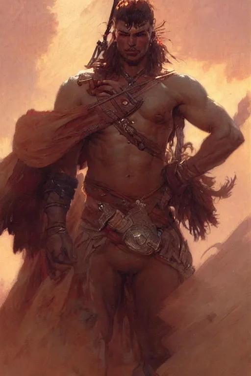 Image similar to warrior, attractive male, character design, painting by gaston bussiere, greg rutkowski, katsuya terada, frank frazetta, tom of finland, trending on artstation