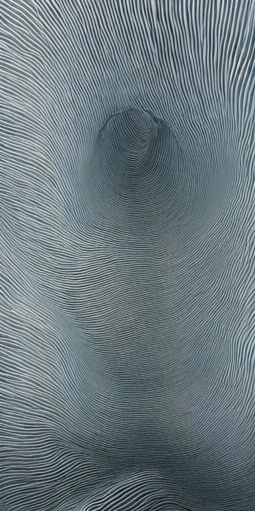 Prompt: a glass statue made of undulating waves displayed in an empty black room