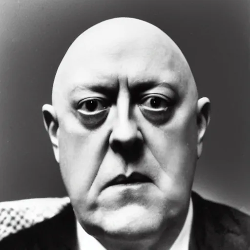 Prompt: a current spiritual transmission of aleister crowley's actual face right now real time from the astral plains