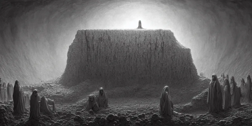 Prompt: jesus rots bodily inside his tomb in graphic detail, crime scene photography, d & d, fantasy, intricate, elegant digital painting, artstation, concept art, matte, sharp focus, illustration, zdzisław beksinski, gustave dore, ghibli, miyamoto abduzeedo