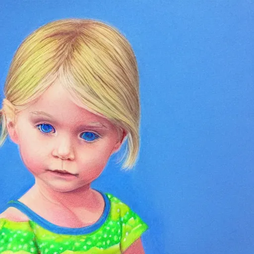 Image similar to 3 year old blonde girl with iphone, colored pencil on white background by eloise wilkin