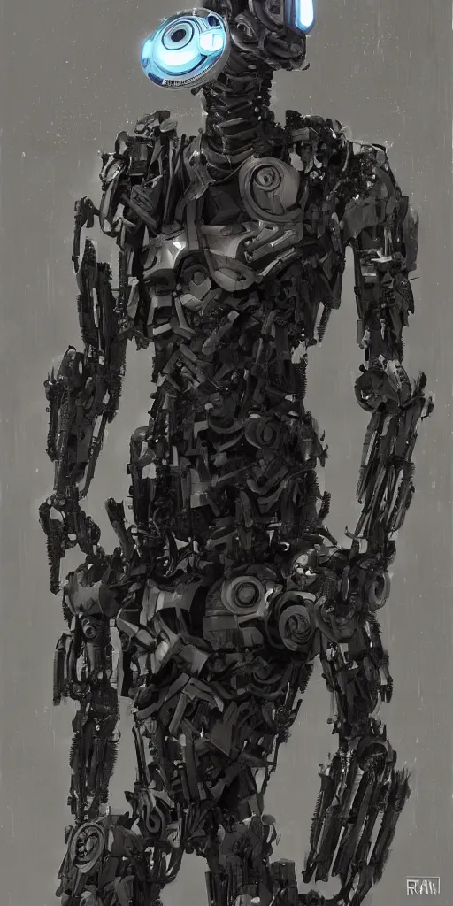 Image similar to portrait of willem dafoe as tinman, cyborg, borg, android, strogg, face of a man, body of a robot, droid, robocop, cable, victor stone, ultron, terminator, machine, flesh, quake, doom demon, wolfenstein, monster, symmetry, symmetrical, concept art by ruan jia and greg rutkowski