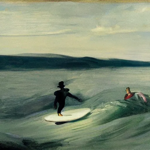 Prompt: “ surfing on the hudson river, hudson river school, by george bellows ”