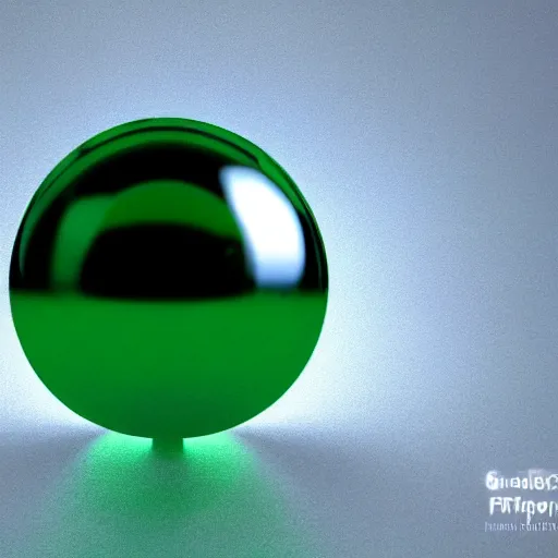 Image similar to A green futuristic crystal ball, 3d render, reflections, V-Ray