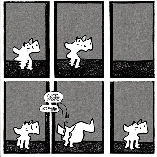 Prompt: “four-panel comic of a dog having a revelation”