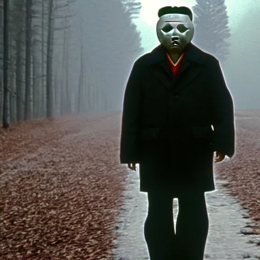 Image similar to movie still of Kim Jong-il wearing a ski mask in the role of Jason Voorhees from Friday the 13th, Cooke Varotal 20-100mm T3.1