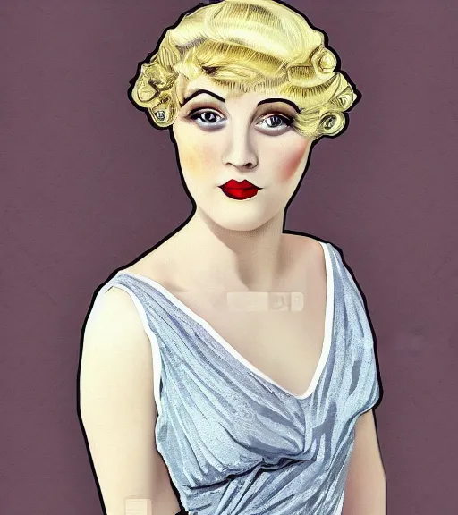 Image similar to Blonde girl in the roaring twenties wearing a dress, digital painting, smooth, elegant, hd, art by Rhead Louis and Tran Ross