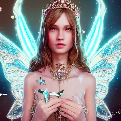 Image similar to portrait of fairy princess, glowing, ornate and intricate jewelry, jaw dropping beauty, glowing background lighting, white accent lighting, hyper detailed, fairy tale, 4 k octane render