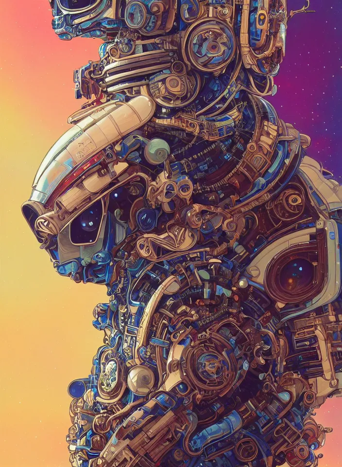 Image similar to high quality high detail biomechanical portrait of a spaceman diesel punk in an alien world, tristan eaton, victo ngai, artgerm, rhads, ross draws, hyperrealism, intricate detailed, alphonse mucha, 8 k, sci - fi, pastel colors, artstation,