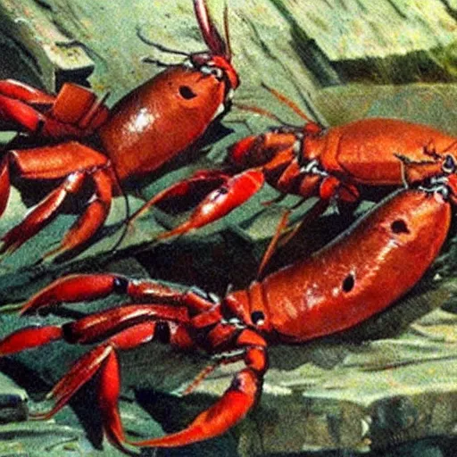 Prompt: crawdads with guns invading nazi germany