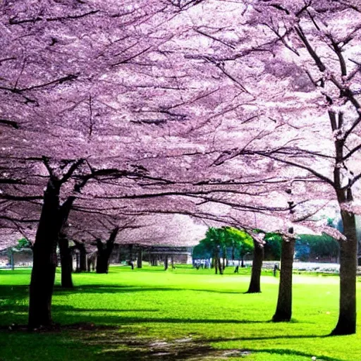 Prompt: a park full of cherry blossom trees,by Makoto Shinkai