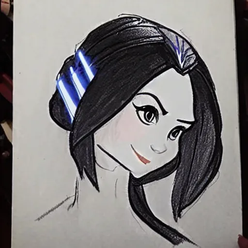 Image similar to milt kahl sketch of victoria justice as princess padme in star wars episode 3