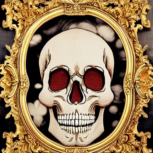 Image similar to a beautiful photo of a ornate and intricate rococo skull