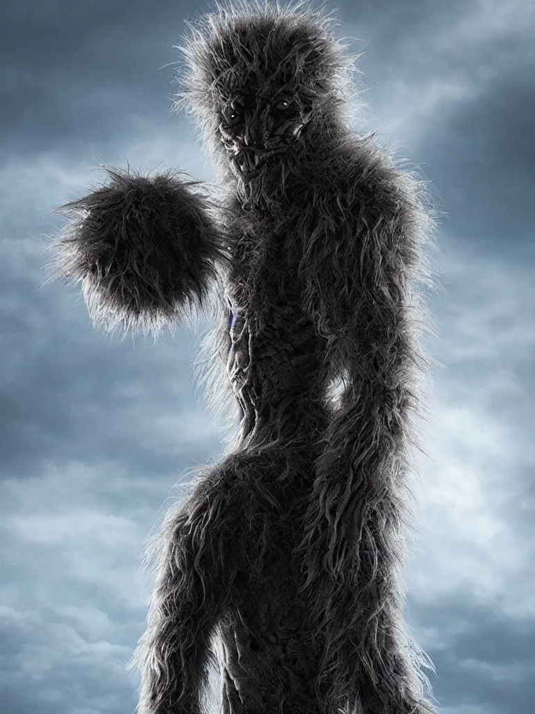 Image similar to standing photorealistic detailed tall skinny humanoid creature with fur, extremly detailed, 8 k, realistic, sharp focus, cosmic horror creature, cosmic horror, from the movie the thing