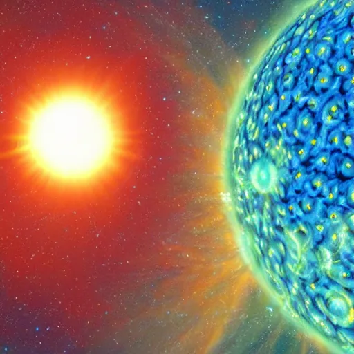 Image similar to the sun with a detailed human face