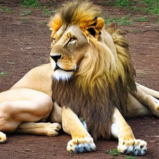 Prompt: a lion getting a bellyrub