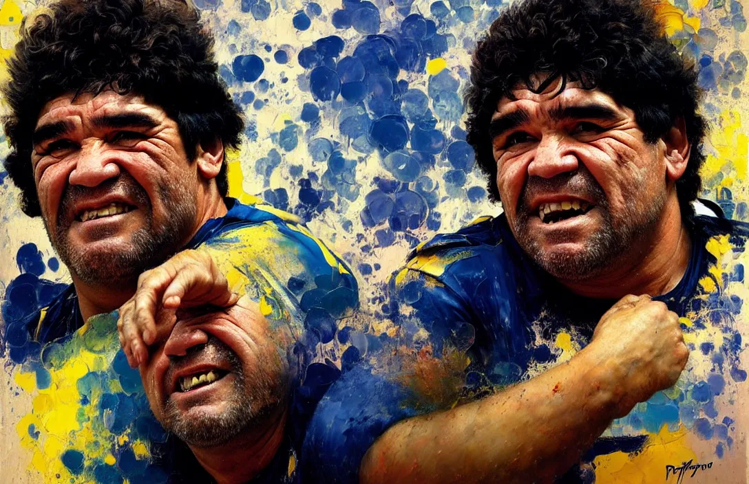 Image similar to portrait of diego maradona!!!!!!!!!!!!!!!!!!!!!!!!!!!, detailed face, detailed painting, epic lighting, by ilya repin, phil hale and kent williams