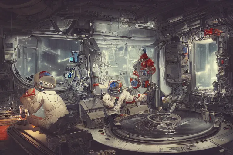 Image similar to hyperrealistic photography of a machine entering an astronaut host in the style of Jin Kagetsu, James Jean and wlop, highly detailed, sharp focus, intricate concept art, digital painting, ambient lighting, deep colors, 4k, artstation