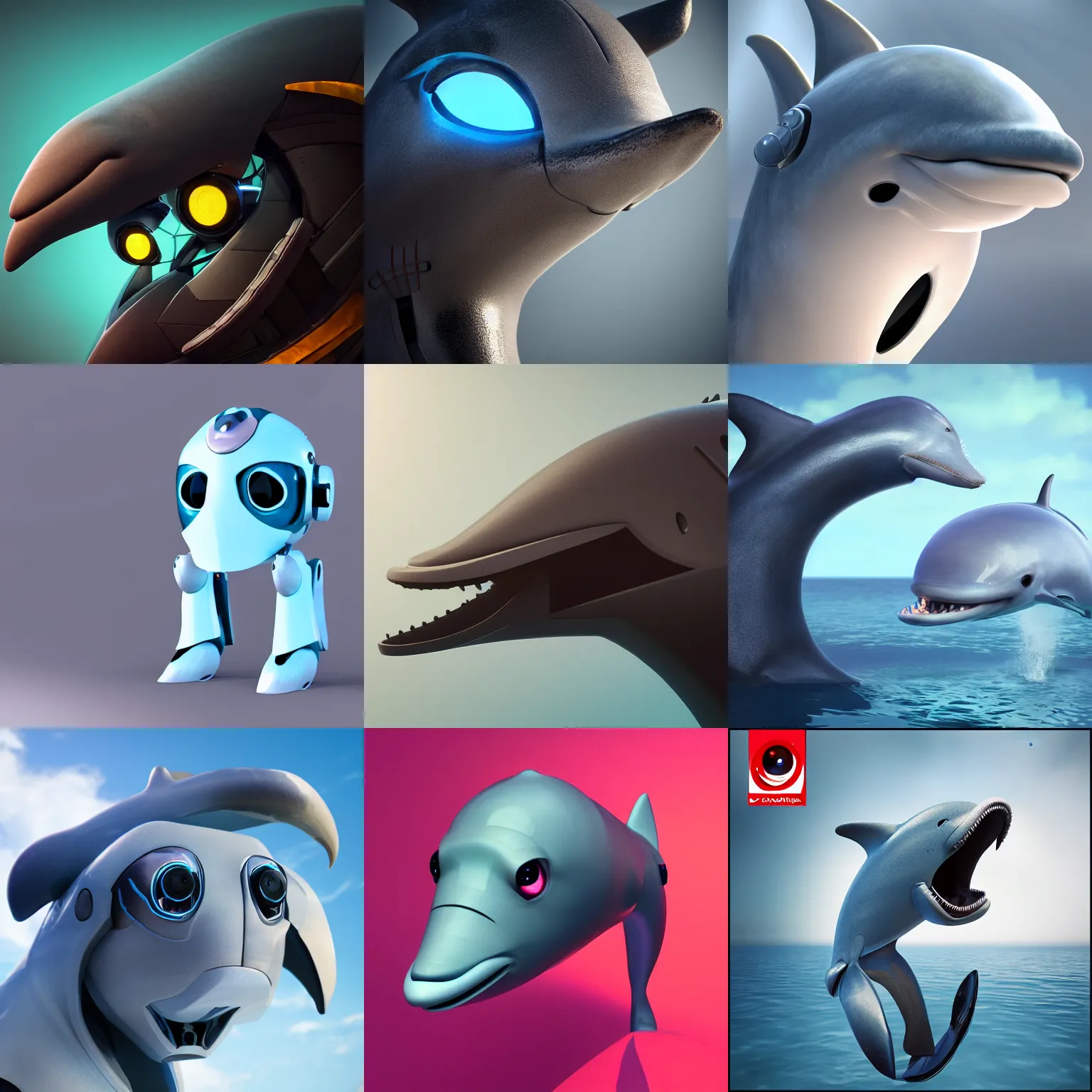 Prompt: furry art, profile picture of a robotic dolphin, large eyes, commission on furaffinity, cgsociety, octane render