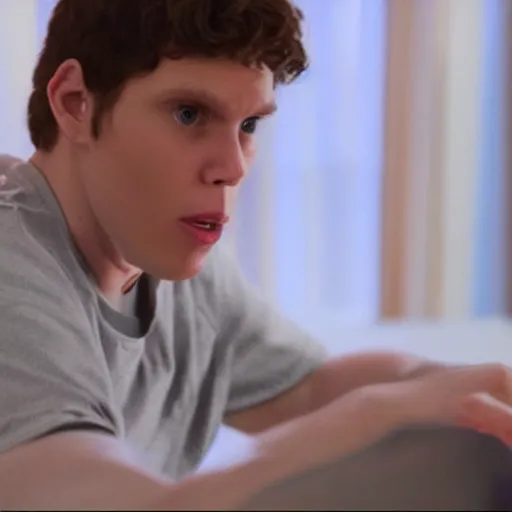 Image similar to Live Action Still of Jerma in Superbad, real life, hyperrealistic, ultra realistic, realistic, highly detailed, epic, HD quality, 8k resolution, body and headshot, film still