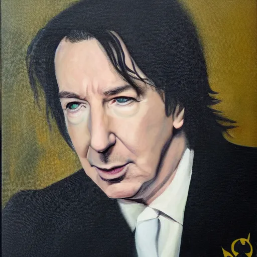 Prompt: A portrait of Alan Rickman as Batman, oil painting