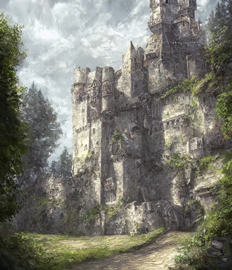 Prompt: view of castle highgarden, digital art, landscape painting, trending on artstation, highly detailed, medieval fantasy.