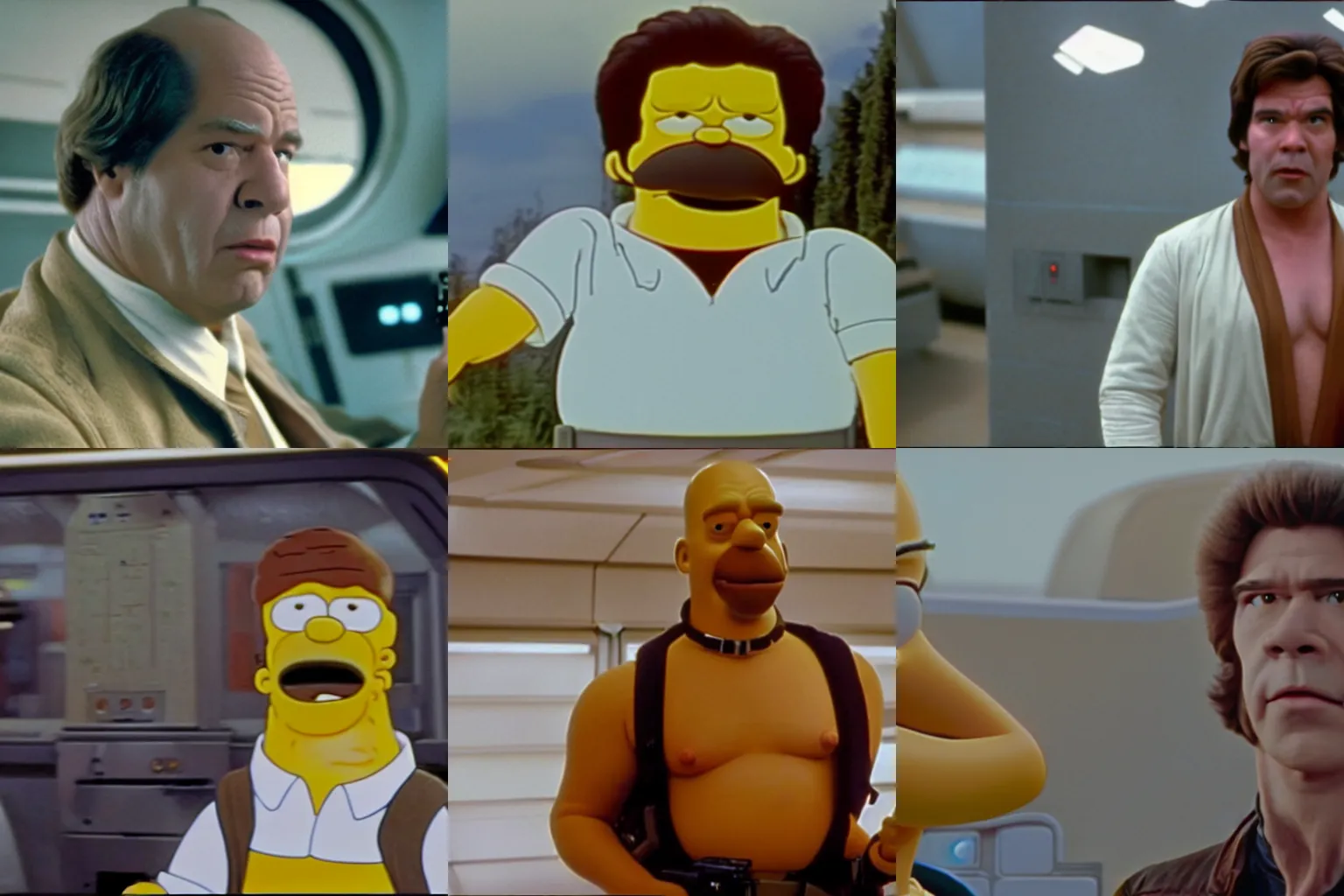 Prompt: film still of live action Homer Simpson as Han Solo in Star Wars (1977)