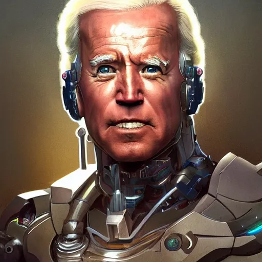 Image similar to cyborg Joe Biden from another dimension, cinematic lighting, intricate, elegant, highly detailed, digital painting, artstation, sharp focus, illustration, art by artgerm and greg rutkowski and alphonse mucha and Wayne Barlowe and william-adolphe bouguereau