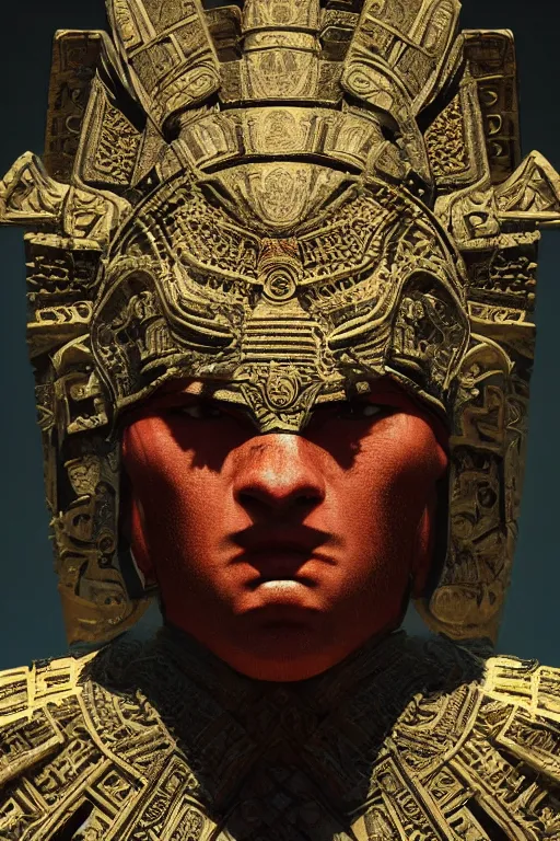 Image similar to aztec god, close - up portrait, powerfull, intricate, elegant, volumetric lighting, scenery, digital painting, highly detailed, artstation, sharp focus, illustration, concept art, ruan jia, steve mccurry