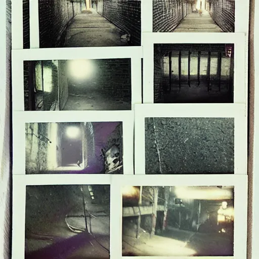 Prompt: underground tunnels, polaroid photograph collage