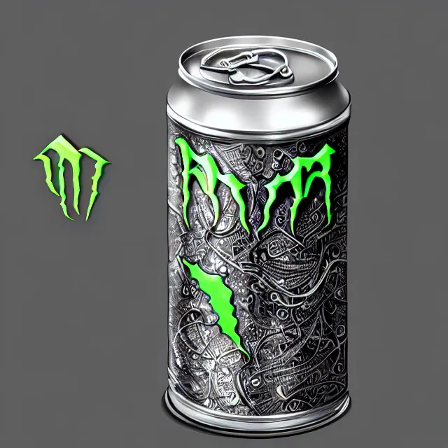 Image similar to aluminian can of monster energy drink, intricate and very very beautiful and elegant, highly detailed, digital painting, artstation, concept art, smooth and sharp focus, illustration