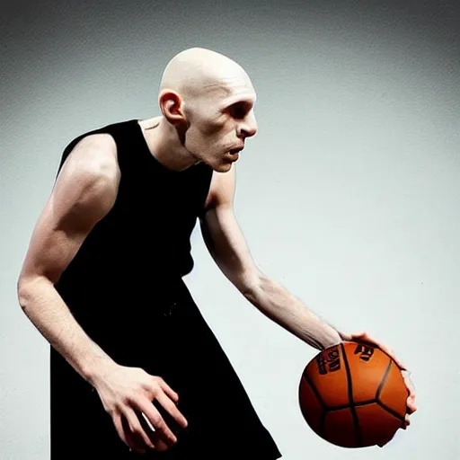 Image similar to portrait of nosferatu playing alone basketball at the nba, sport photography