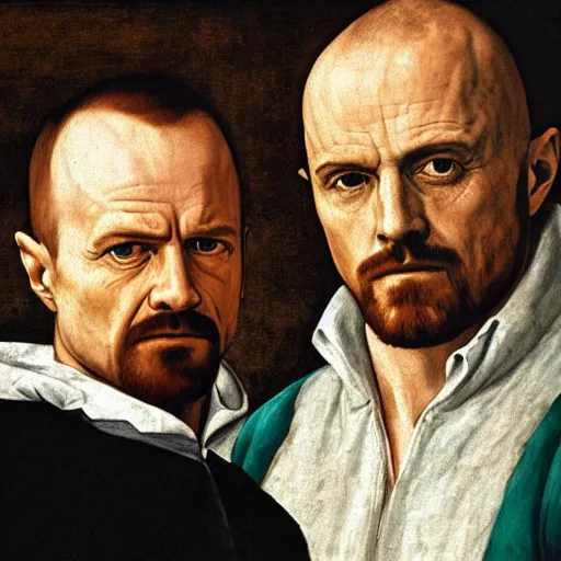 Image similar to renaissance portrait of walter white and jesse pinkman