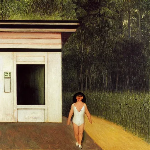 Image similar to a black beast walking in an abandoned gas station, by Henri Rousseau, by Klimt, by Hopper