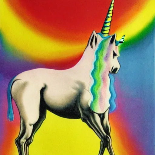 Prompt: A unicorn with rainbow color by Salvador Dali