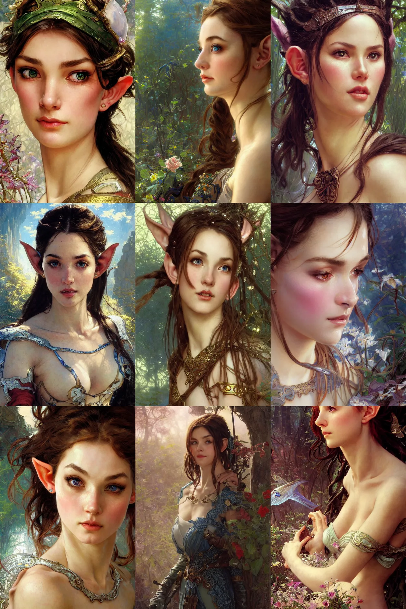 Prompt: closeup hyper-realistic portrait of beautiful high-fantasy elf girl with an alluring glance, intricate details, rule of thirds, by Stanley Artgerm Lau, by greg rutkowski, by thomas kindkade, by alphonse mucha, loish, by norman rockwell J.