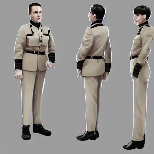 Prompt: pale skin security officers beige uniform % gray pants trending on artstation high detail digital painting