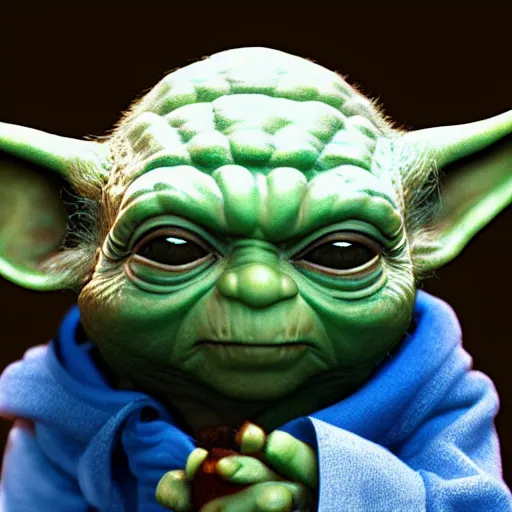 Image similar to Yoda eating blue cookies, hyperdetailed, artstation, cgsociety, 8k