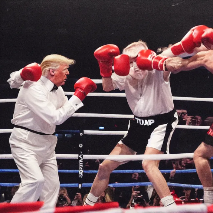 Image similar to donald trump in a boxing match with joe biden, high quality photo