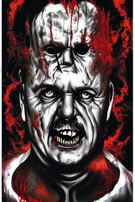 Image similar to lukashenka went to hell, art in the style of a poster for horror films in a cinema, detailed art in color