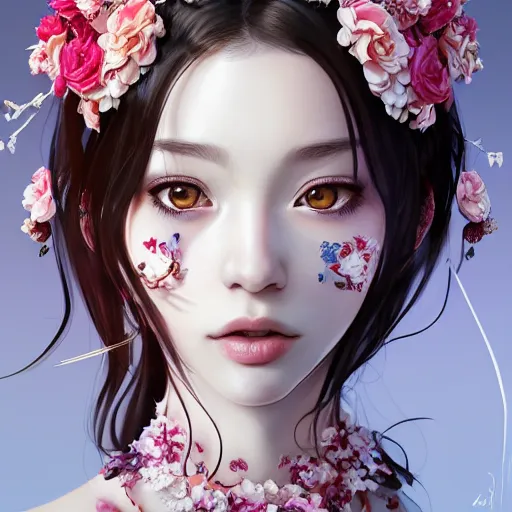 Prompt: the portrait of the absurdly beautiful, graceful, elegant, gorgeous, fashionable photorealistic anime young girl made of cherries and white petals with tears, an ultrafine hyperdetailed illustration by kim jung gi, irakli nadar, intricate linework, bright colors, octopath traveler, final fantasy, unreal engine highly rendered, global illumination, radiant light, intricate environment