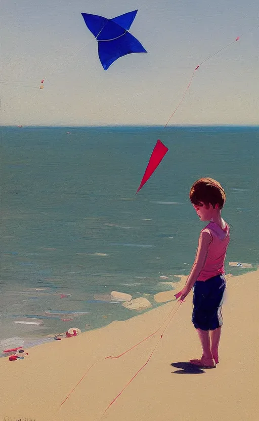 Image similar to child flying a kite at the beach by atey ghailan and garmash, michael, plein air, whimsical
