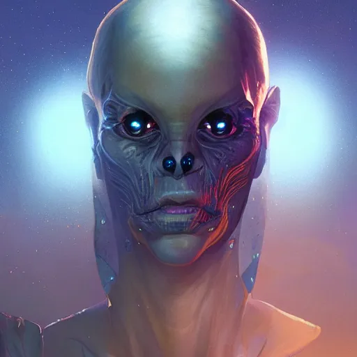 Image similar to highly detailed portrait an alien in gta v, stephen bliss, unreal engine, fantasy art by greg rutkowski, loish, rhads, ferdinand knab, makoto shinkai and lois van baarle, ilya kuvshinov, rossdraws, tom bagshaw, global illumination, radiant light, detailed and intricate environment