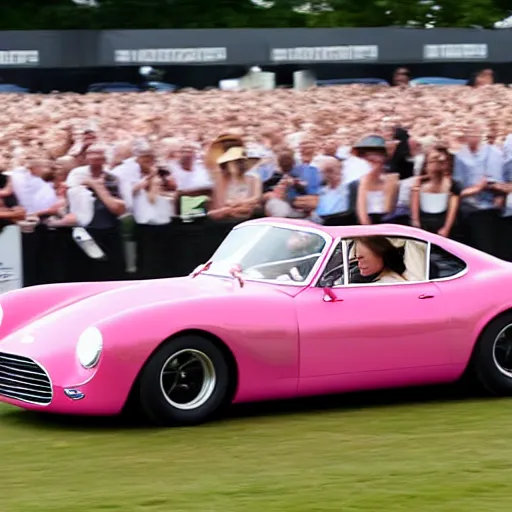 Prompt: Taylor swift races a car in Goodwood festival of speed, picture, magazine, instagram, motion blur