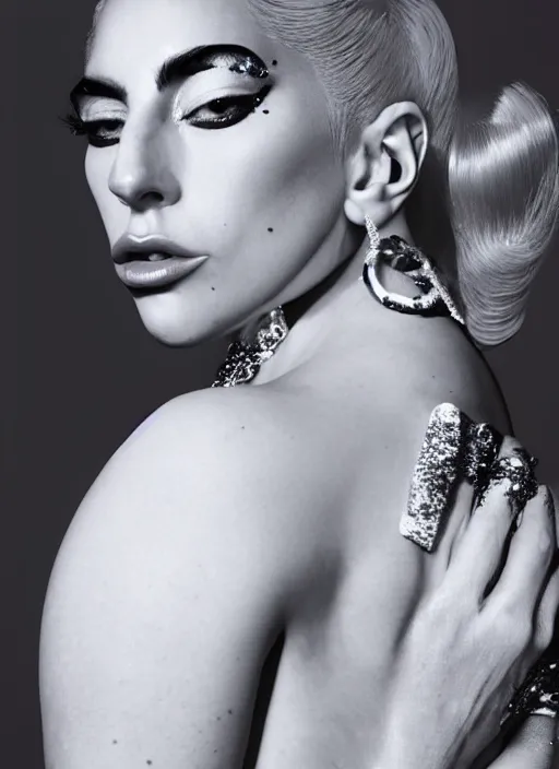 Image similar to lady gaga vogue photoshoot by nick knight editorial studio lighting Highly realistic. High resolution. Highly detailed. Dramatic. 8k.4k.