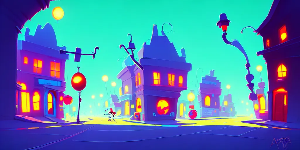 Image similar to curved perspective digital art of a summer small town street from nightmare before christmas by anton fadeev