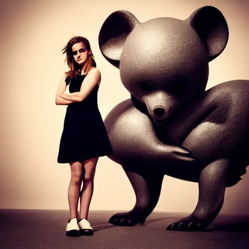 Prompt: emma watson posing next to a giant mouse, digital portrait, artstation, but as photography by steve mccurry