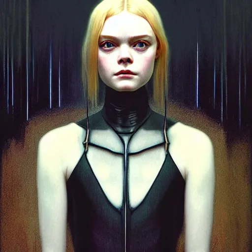 Image similar to symmetry!! portrait of elle fanning in blade runner in the world of andrew wyeth, horror, fashion, dark!! intricate, elegant, highly detailed, digital painting, artstation, concept art, smooth, sharp focus, illustration, art by artgerm and greg rutkowski and alphonse mucha