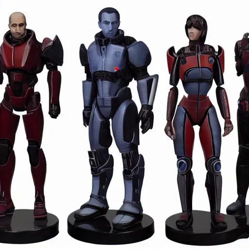 Prompt: Wax figurines of Mass Effect characters