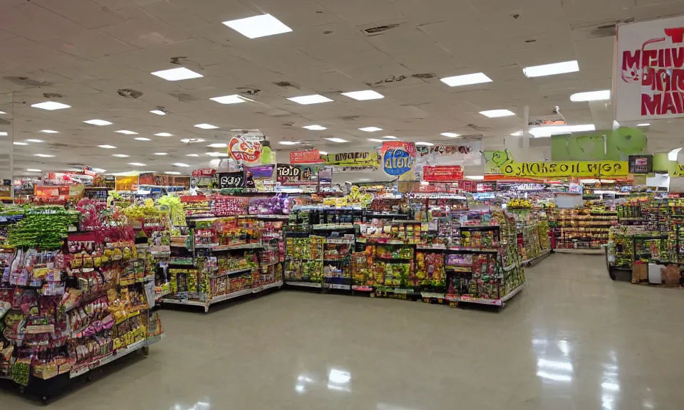 Prompt: interior shot of a super market